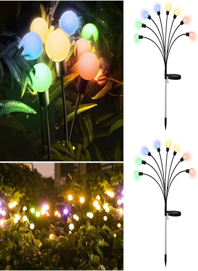 Solar Garden Lights 8 LED Firefly Lights – Solar Outdoor Waterproof, Solar-Powered, Decorative for Garden, Pathway, Patio, and Yard (2-Pack) - Rainbow Colors