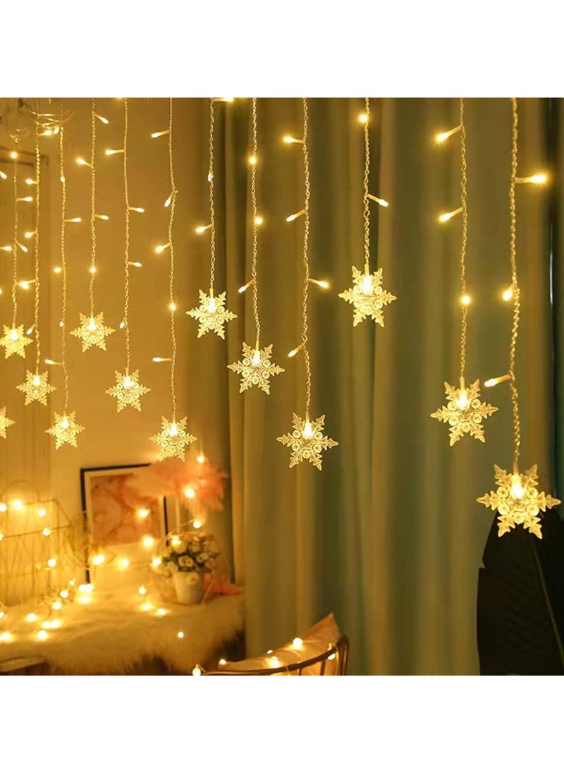 Christmas Snowflake String Lights 13.12ft/4M LED Snowflake Icicle Lights with 19 Drops, 8 Modes Connectable Window Curtain Fairy Light for Bedroom/Wedding/Party (Warm White, Solar Power)