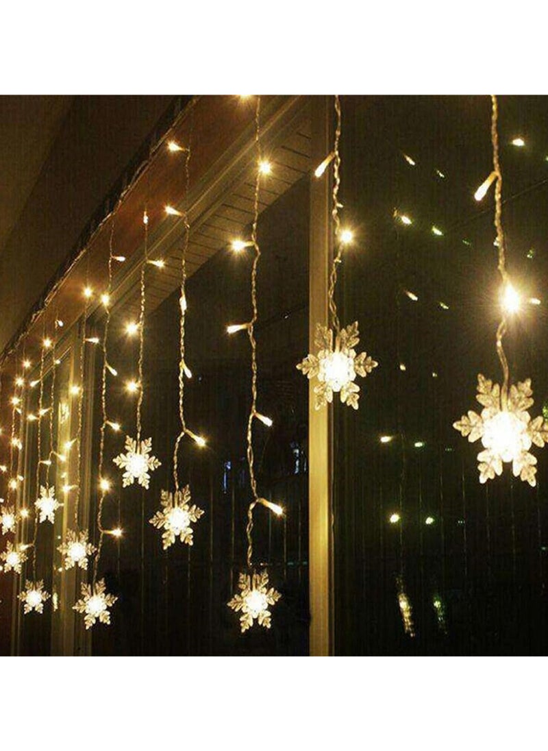 Christmas Snowflake String Lights 13.12ft/4M LED Snowflake Icicle Lights with 19 Drops, 8 Modes Connectable Window Curtain Fairy Light for Bedroom/Wedding/Party (Warm White, Solar Power)