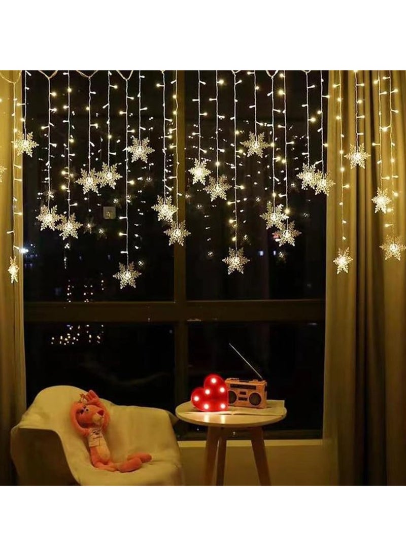 Christmas Snowflake String Lights 13.12ft/4M LED Snowflake Icicle Lights with 19 Drops, 8 Modes Connectable Window Curtain Fairy Light for Bedroom/Wedding/Party (Warm White, Solar Power)