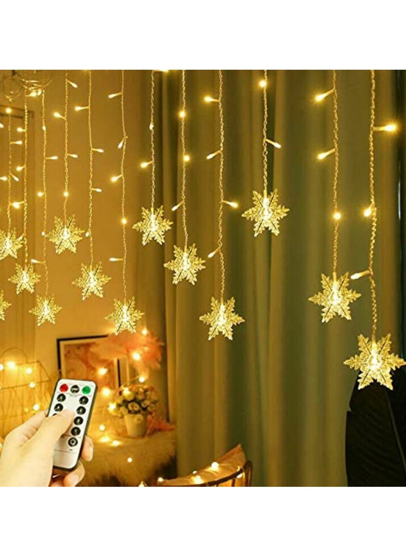 Christmas Snowflake String Lights 13.12ft/4M LED Snowflake Icicle Lights with 19 Drops, 8 Modes Connectable Window Curtain Fairy Light for Bedroom/Wedding/Party (Warm White, Solar Power)