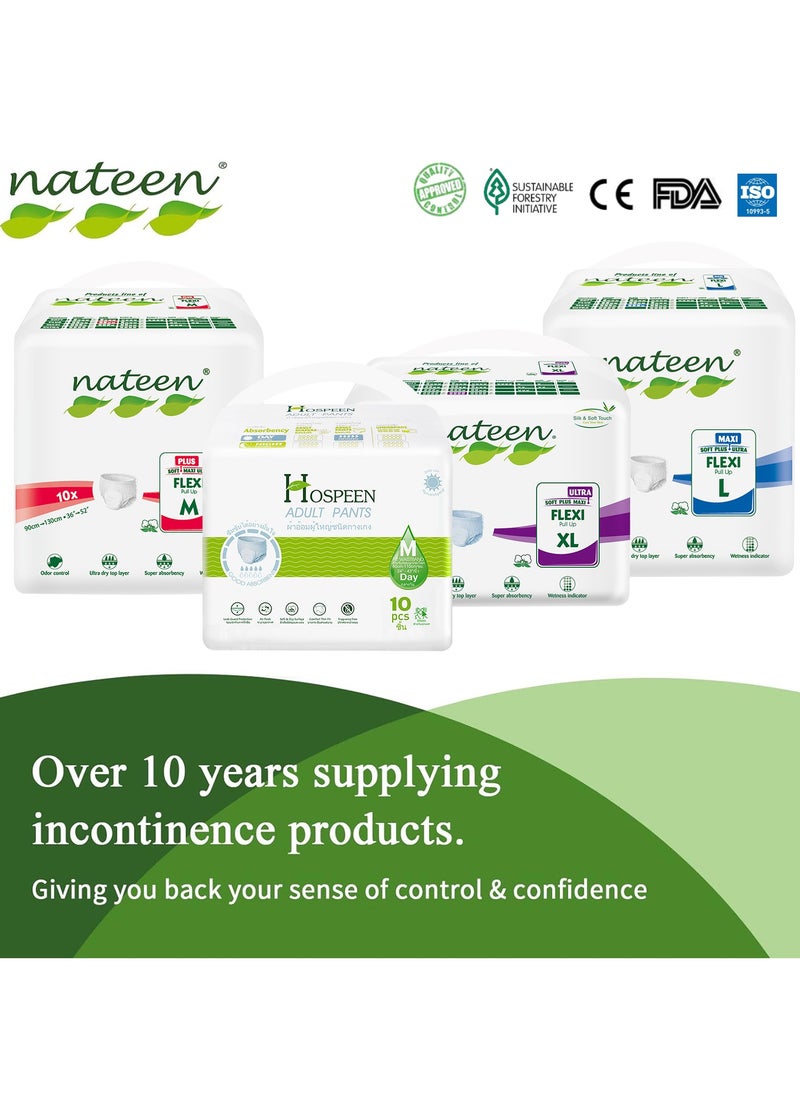 Nateen Hospeen Adult Diaper Pants size Medium, Adult pull ups for light Incontinence, period pants for heavy flow, super comfort fit women panty for postpartum, waist size 60-110cm, Night 40 counts.