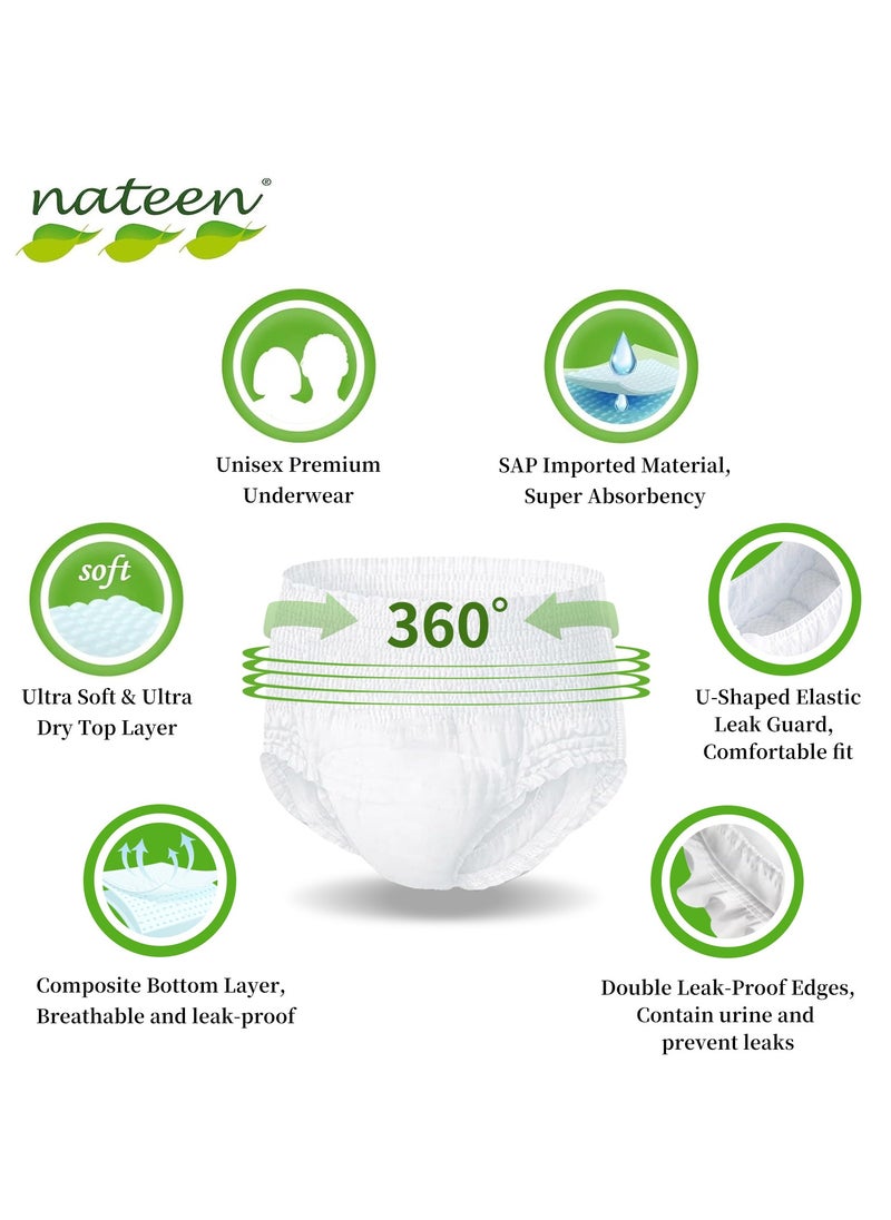 Nateen Hospeen Adult Diaper Pants size Medium, Adult pull ups for light Incontinence, period pants for heavy flow, super comfort fit women panty for postpartum, waist size 60-110cm, Night 40 counts.