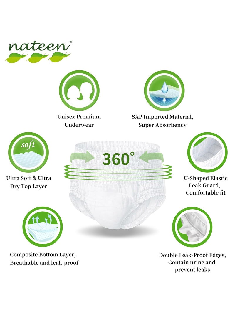 Nateen Hospeen Adult Diaper Pants size Large ,Adult pull ups for light Incontinence , period pants for heavyflow ,super comfort fit women panty for postpartum, waist size 80-130cm , Night 40 counts .