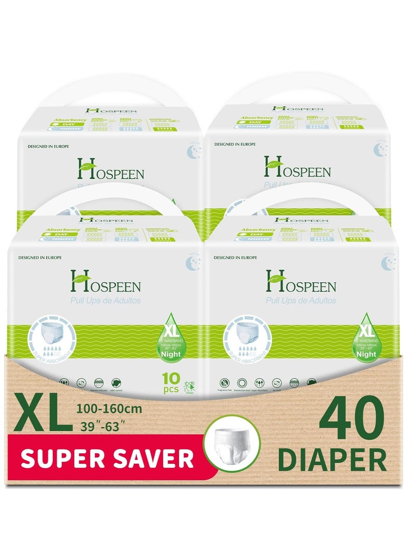 Nateen Hospeen Adult Diaper Pants size Extra Large ,Adult pull ups for light Incontinence , period pants for heavyflow ,super comfort fit women panty for postpartum, waist size 100-160cm , Night 40 counts .