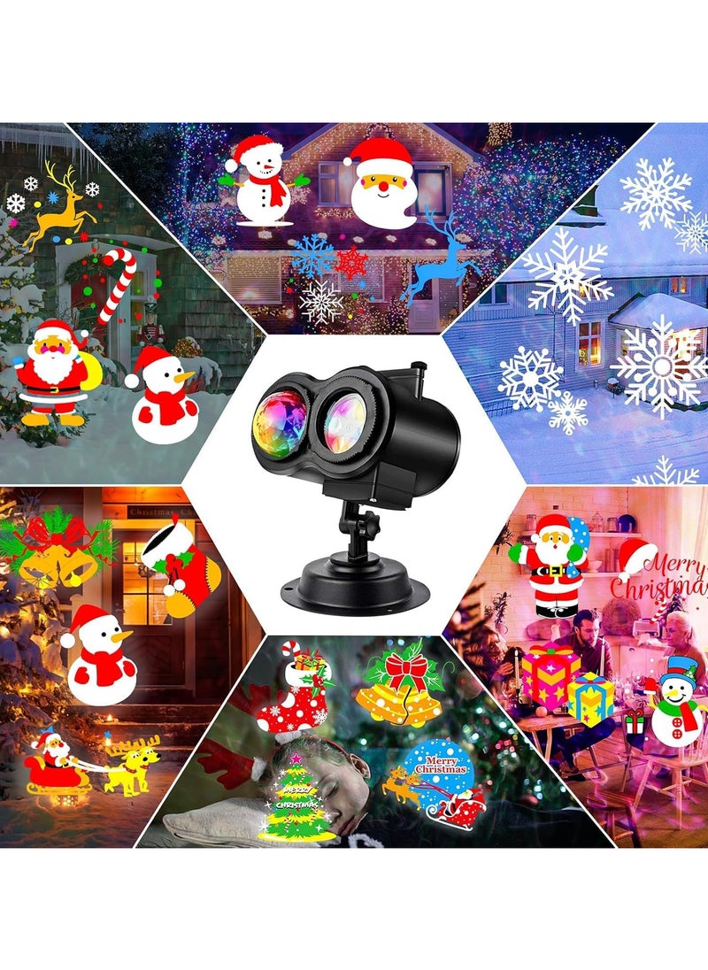 Christmas Projector Lights with Remote Control, 2-in-1 Moving Patterns Landscape Lights, LED Holiday Projector Night Lights for Christmas, Halloween, Party, Yard Garden Decorations (D)