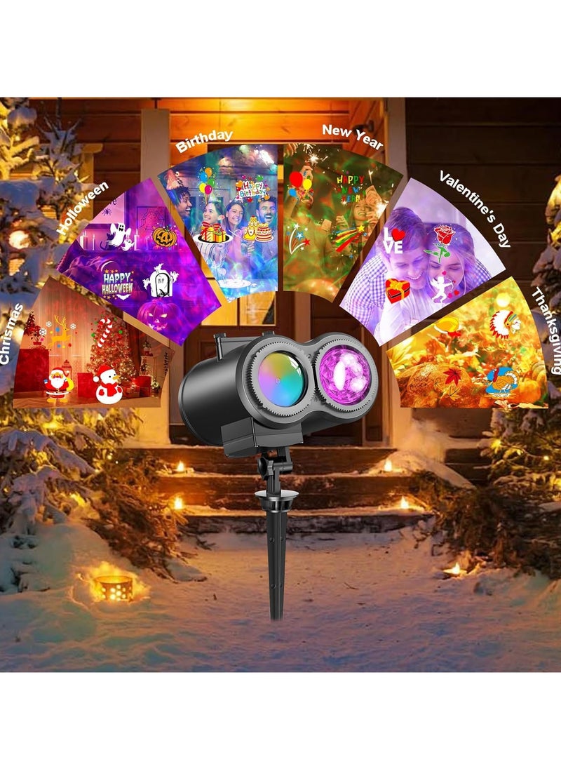 Christmas Projector Lights with Remote Control, 2-in-1 Moving Patterns Landscape Lights, LED Holiday Projector Night Lights for Christmas, Halloween, Party, Yard Garden Decorations (D)