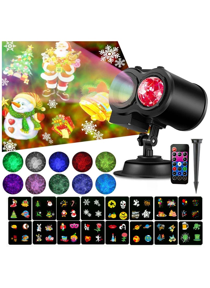 Christmas Projector Lights with Remote Control, 2-in-1 Moving Patterns Landscape Lights, LED Holiday Projector Night Lights for Christmas, Halloween, Party, Yard Garden Decorations (D)