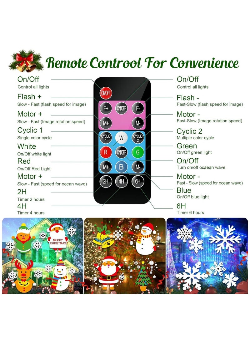 Christmas Projector Lights with Remote Control, 2-in-1 Moving Patterns Landscape Lights, LED Holiday Projector Night Lights for Christmas, Halloween, Party, Yard Garden Decorations (D)