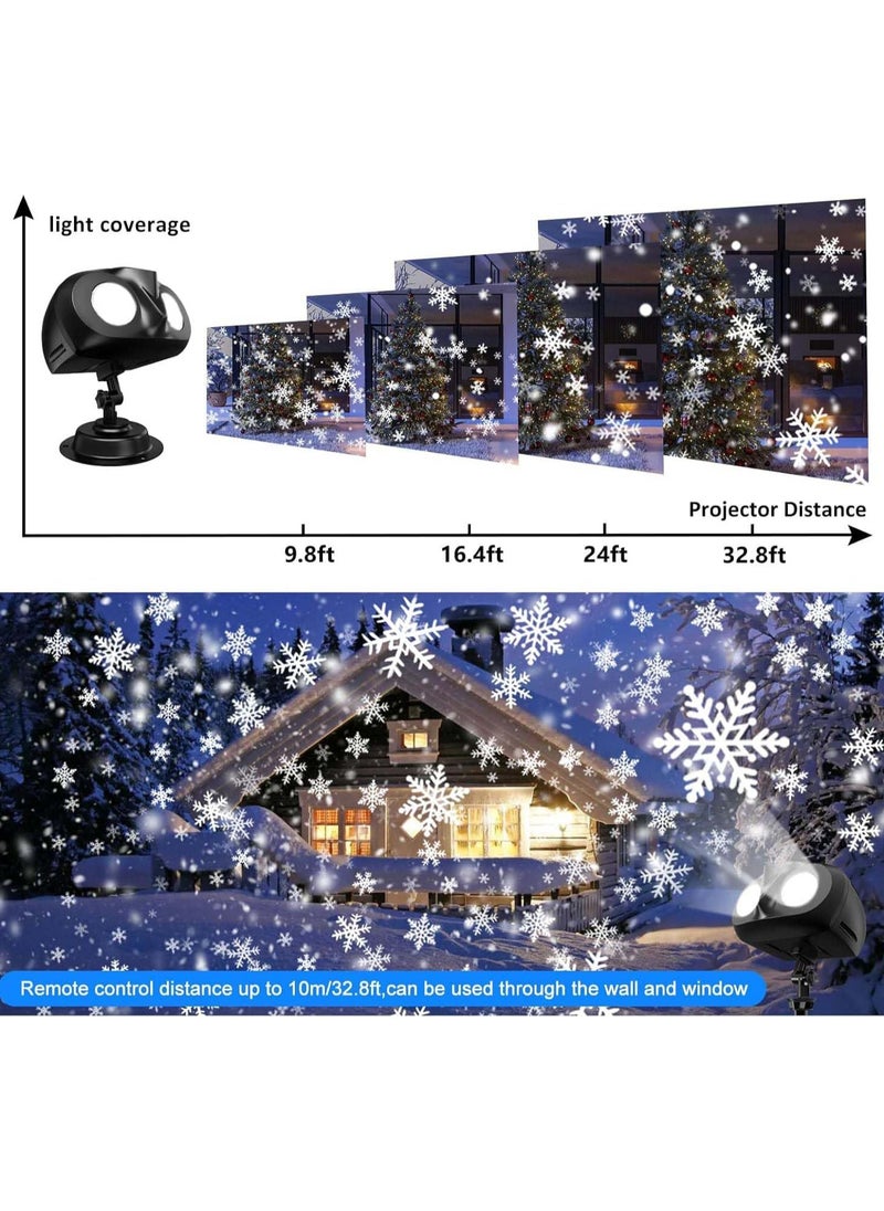 Christmas Projector Lights with Remote Control, Dynamic Snowflake Projector Lights, Double Head Rotating Snowfall Show Lights for Indoor Outdoor Christmas Decoration, Wedding, Yard Decor (A)