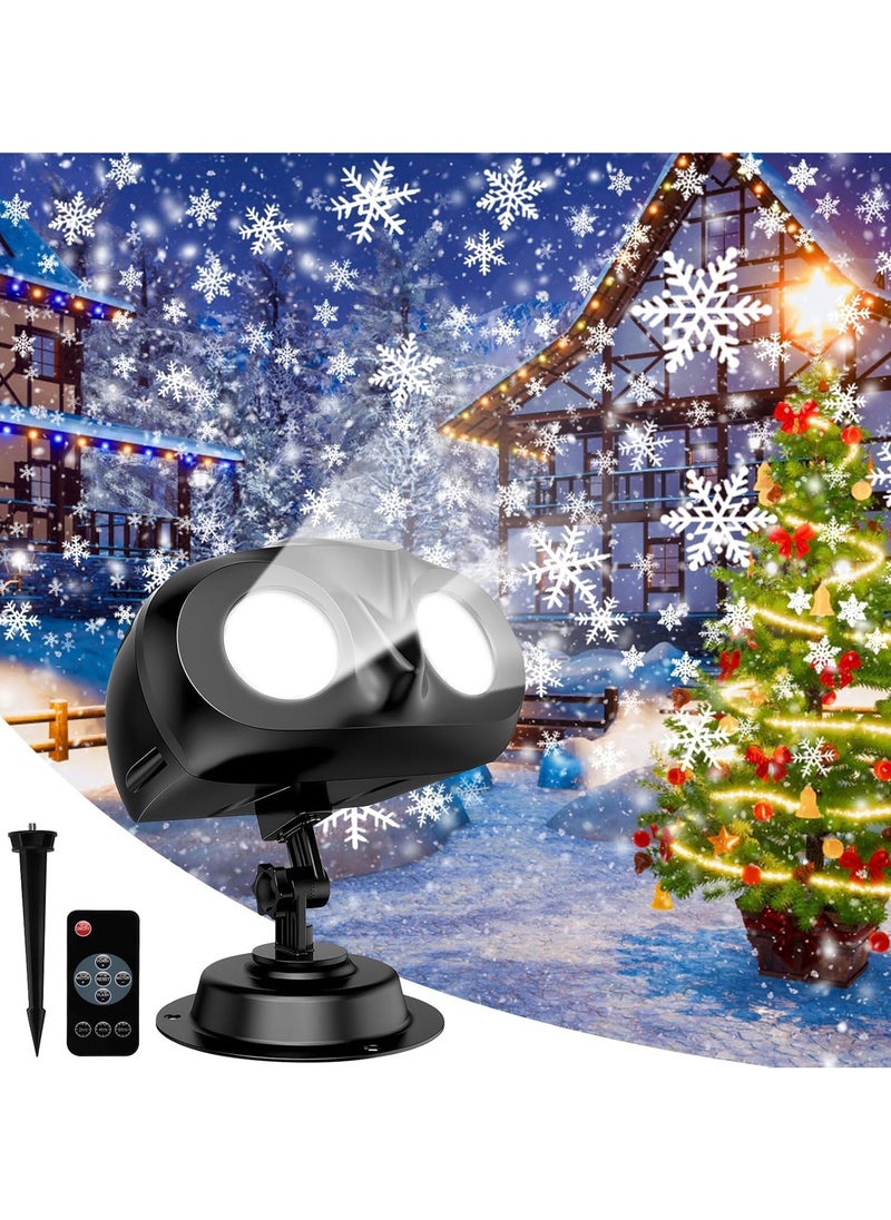 Christmas Projector Lights with Remote Control, Dynamic Snowflake Projector Lights, Double Head Rotating Snowfall Show Lights for Indoor Outdoor Christmas Decoration, Wedding, Yard Decor (A)