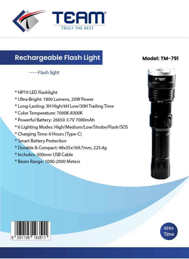 TEAM LED Flashlight | LED Torch | Portable LED Torch | Travel-Friendly Torch | Portable Torch.