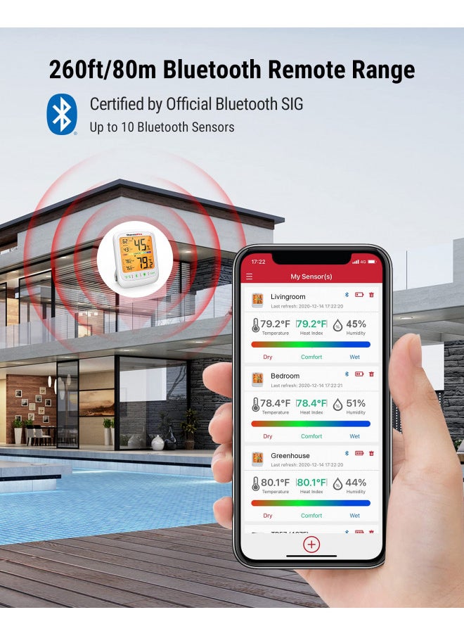 ThermoPro TP359 Bluetooth Hygrometer Thermometer, 260FT Wireless Remote Temperature and Humidity Monitor, with Large Backlit LCD, Indoor Room Thermometer and Humidity Gauge, Max Min Records