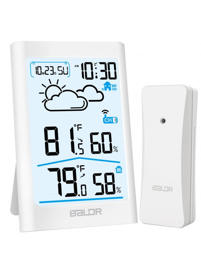 BALDR Indoor Outdoor Thermometer Wireless with Clock, Battery Powered Weather Station Indoor Outdoor, Portable Outside Temperature Monitor for Home Patio