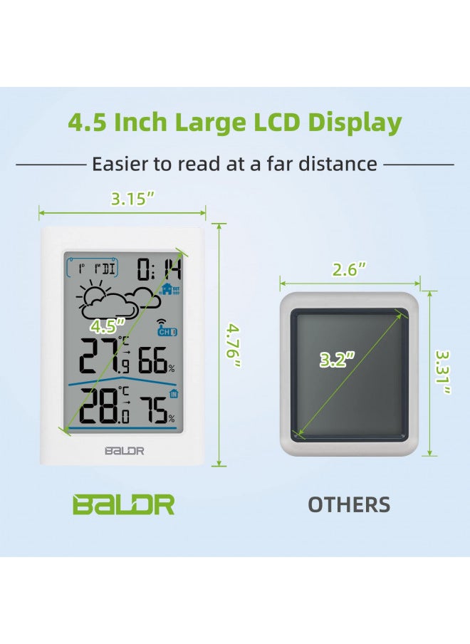 BALDR Indoor Outdoor Thermometer Wireless with Clock, Battery Powered Weather Station Indoor Outdoor, Portable Outside Temperature Monitor for Home Patio