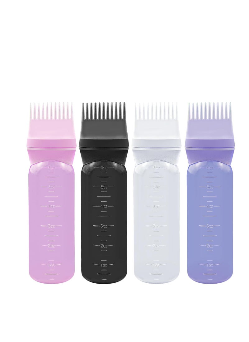 ELANE 4 PCS Root Comb Applicator Bottle,Hair Oil Applicator Bottle for Hair,Oil Comb Applicator Hair Bottle Applicator for Hair Dye Shampoos Hair Salons.6oz (black+white+purple+pink)