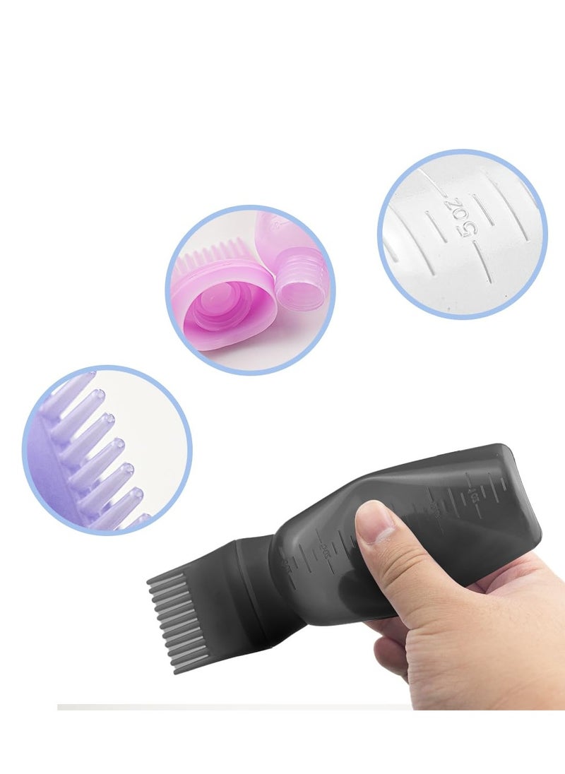 ELANE 4 PCS Root Comb Applicator Bottle,Hair Oil Applicator Bottle for Hair,Oil Comb Applicator Hair Bottle Applicator for Hair Dye Shampoos Hair Salons.6oz (black+white+purple+pink)