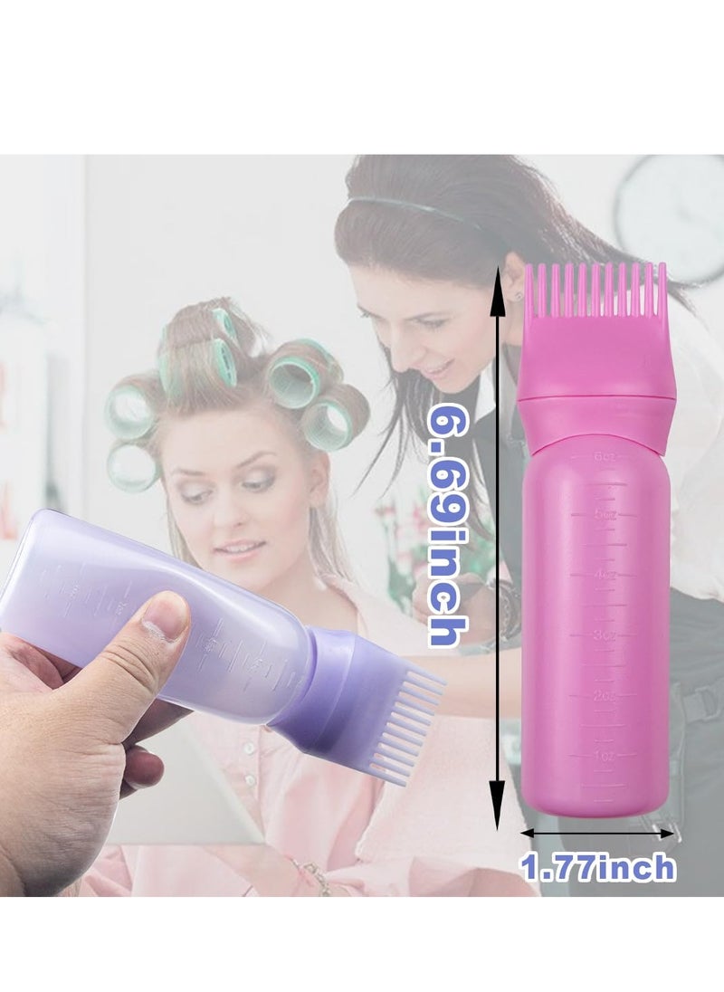 ELANE 4 Pack Root Comb Applicator Bottle,Hair Oiling applicator,Oil Comb Applicator,Hair Bottle Applicator for Hair Dye Shampoos Hair Salons. (Black+white+purple+pink)