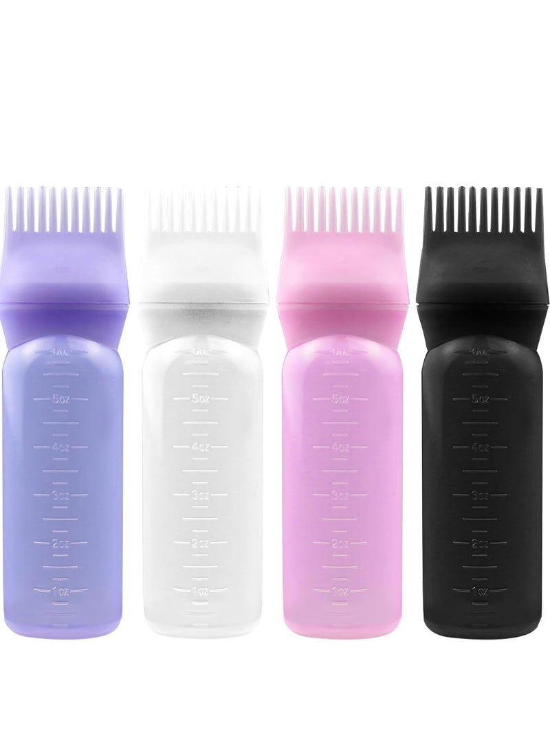 ELANE 4PCS Hair Oiler Comb Bottle, Root Applicator for Scalp Oil and Hair Oiling, 6oz (pink, purple, white, black)