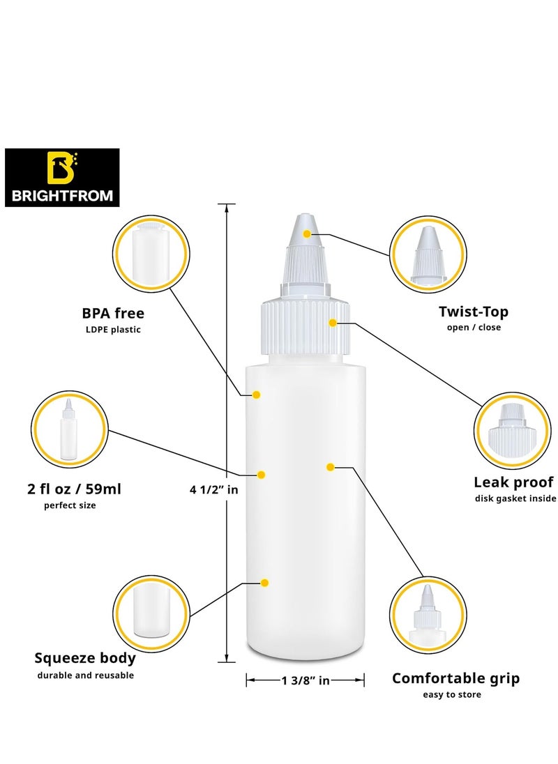 BRIGHTFROM Twist Top Applicator Bottles, Squeeze 2 OZ Empty Plastic Bottles, Refillable, Open/Close Nozzle - Multi Purpose (Pack of 3)