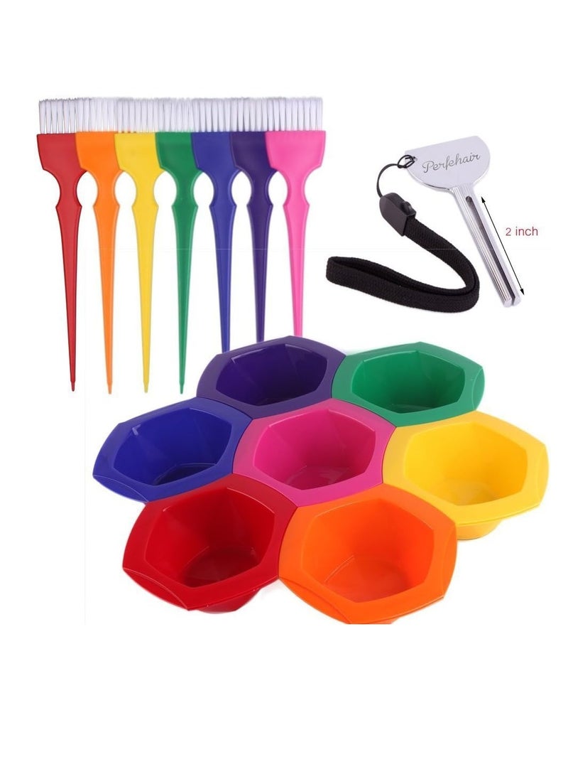 PERFEHAIR Small Hair Coloring Dye Mixing Tint Bowls and Brush Kit - Set of 7 Rainbow Colors | 6.8 fl oz per Bowl