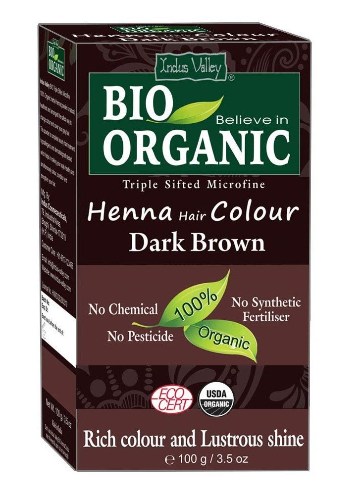 Indus Valley Bio Organic Natural Henna Hair Color Dark Brown 100gm| 100% Gray Hair Coverage And Long Lasting Hair Dye | Vegan and Cruelty-Free