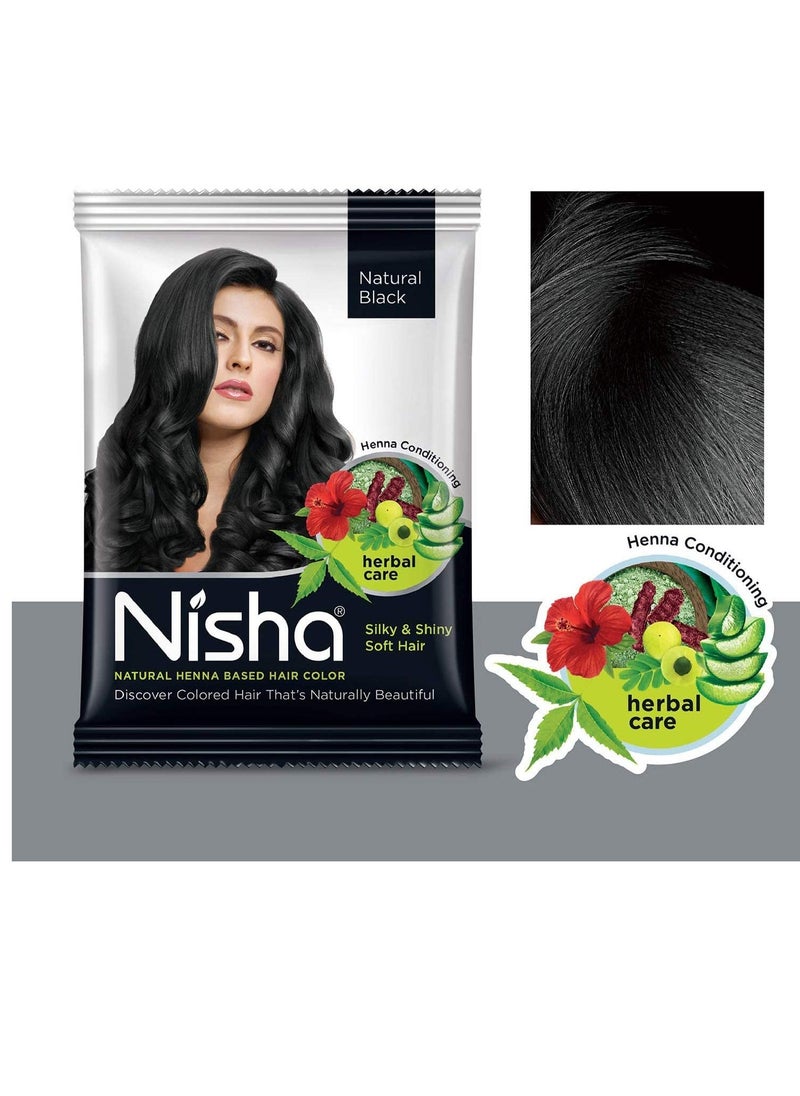 Nisha Henna Based Color Dye For Hair (0.35 Ounce (Pack of 10), Natural Black)