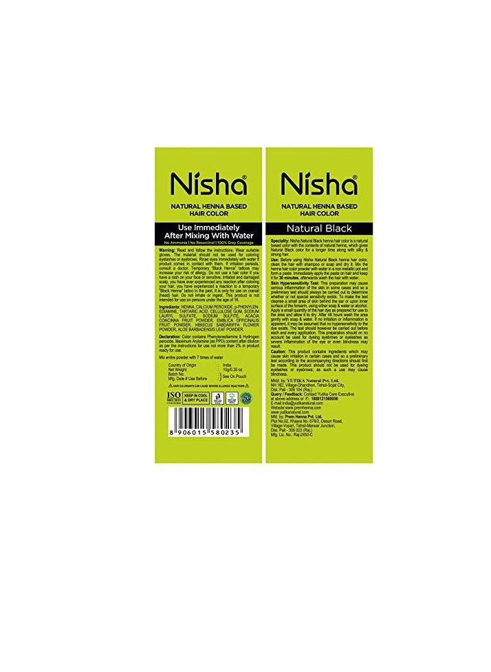 Nisha Henna Based Color Dye For Hair (0.35 Ounce (Pack of 10), Natural Black)