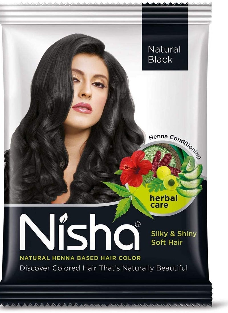 Nisha Henna Based Color Dye For Hair (0.35 Ounce (Pack of 10), Natural Black)