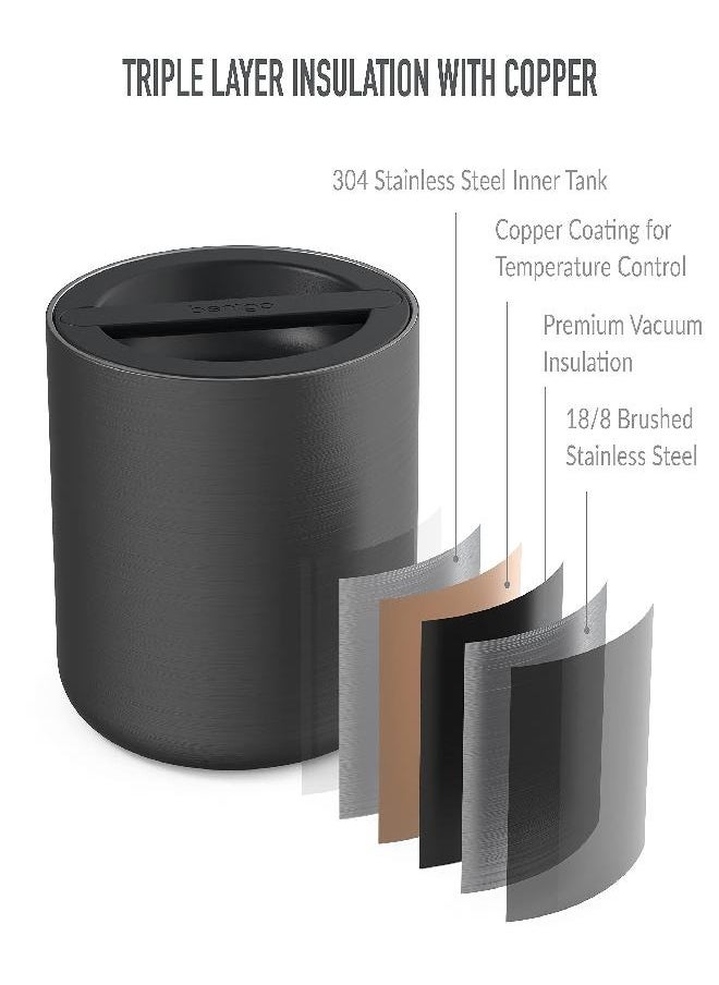 Bentgo® Stainless Insulated Food Container - Triple Layer Insulation, Leak-Proof Lid, Wide Mouth Design - Sustainable 2.4 Cup Capacity, Food-Grade Materials, Ideal for Cool or Warm Food (Carbon Black)