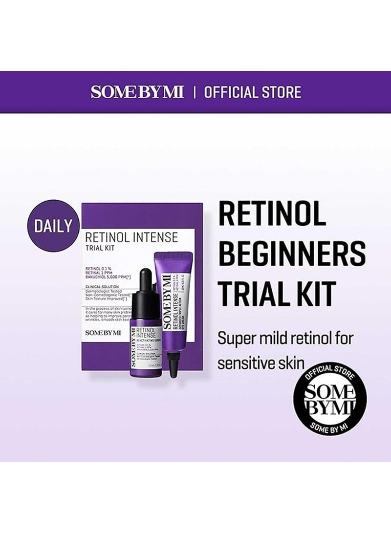 Retinol Intense Trial Kit - Mild Korean 0.1% Retinol Face Serum And Eye Cream For Beginner - Fine Lines, Dark Circles, Skin Texture And Elasticity Care 10ml