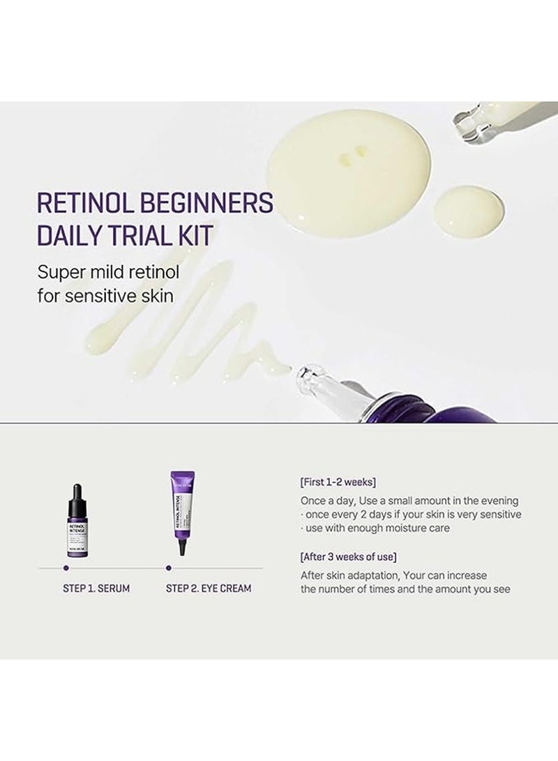 Retinol Intense Trial Kit - Mild Korean 0.1% Retinol Face Serum And Eye Cream For Beginner - Fine Lines, Dark Circles, Skin Texture And Elasticity Care 10ml