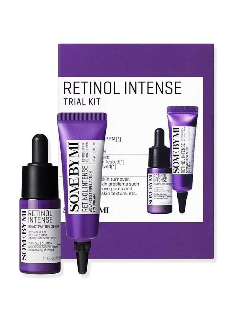 Retinol Intense Trial Kit - Mild Korean 0.1% Retinol Face Serum And Eye Cream For Beginner - Fine Lines, Dark Circles, Skin Texture And Elasticity Care 10ml