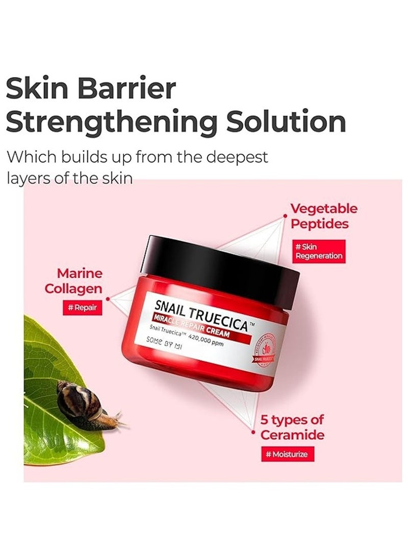 Snail Truecica Miracle Repair Cream - Made From Snail Mucin For Sensitive Skin - Daily Repair Face Moisturizer For Acne Marks And Strengthen Skin Barrier 60grams