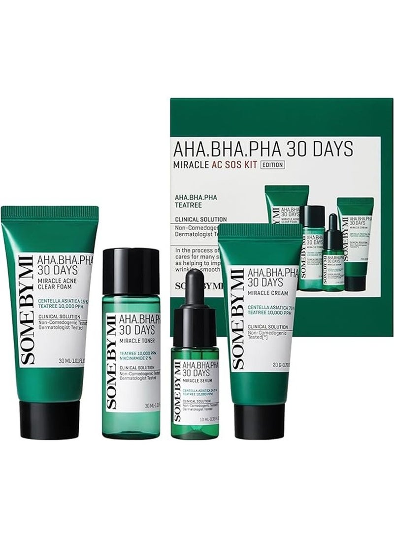 Aha Bha Pha 30Days Miracle Ac Sos Kit - Includes Toner 1.01Oz + Serum 0.33Oz + Cream 0.7Oz + Foam 1.01Oz - Mild Exfoliating Daily Skin Care Set For Skin Wastes, Sebum, Oiliness Care 100ml