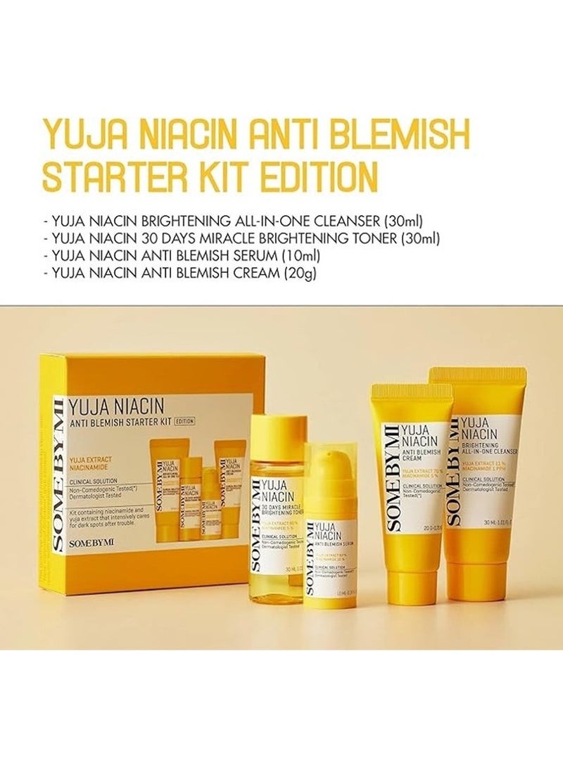 Yuja Niacin Anti-Blemish Starter Kit - Includes Toner 30Ml + Serum 10Ml + Gel Cream 30G + Sleeping Mask 20G - For Natural Brightning Of Skin - Set Of 4 Travel Kit 100ml