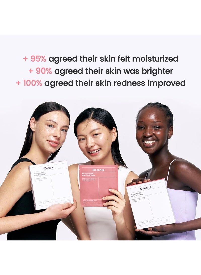 Bio-Collagen real deep mask Bio collagen pack of 4 each 34g,Hydrating facial sheet ,Pore minimizing collagen , firming and korean hydrating overnight.