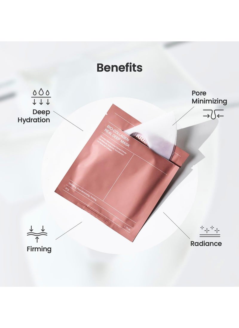 Bio-Collagen real deep mask Bio collagen pack of 4 each 34g,Hydrating facial sheet ,Pore minimizing collagen , firming and korean hydrating overnight.