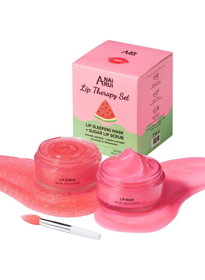 Lip Mask Set, Lip Scrub & Lip Butter, Overnight Lip Treatment Set Enriched With Skin Softening Ceramide & Watermelon and Hydrating Shea Butter, For A Softer & Smoother Pout