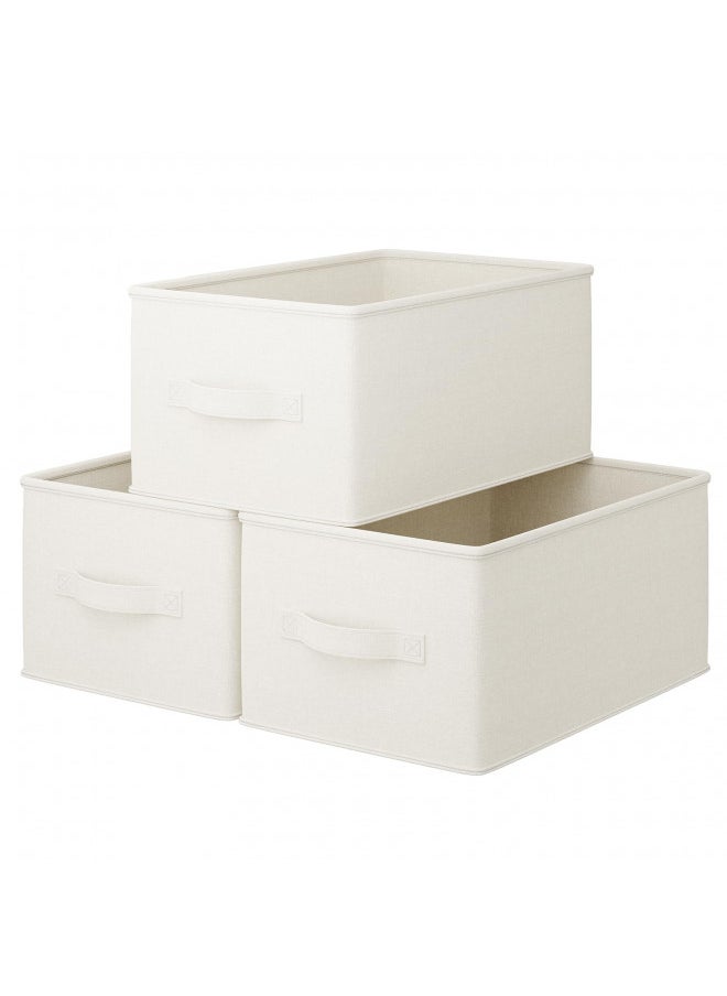 LayerSpace 3 Pack Large Fabric Storage Bins for Shelves | 14.57x10.24x9.5in Closet Storage Bins | Collapsible Storage Bins for Organization | Linen Clothes Storage Bins | White & Ivory