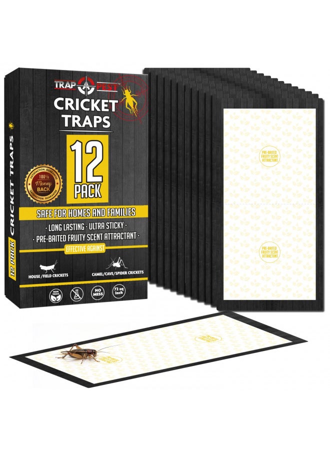 Cricket Traps Indoor (12 Traps) Extra Large Bug Sticky Traps - Non-Toxic Extra Sticky Glue Traps for Bugs - Pre-Baited Fruity Scent Crickets Bug Trap Indoor - Insect Glue Traps for Bugs - Trap a Pest