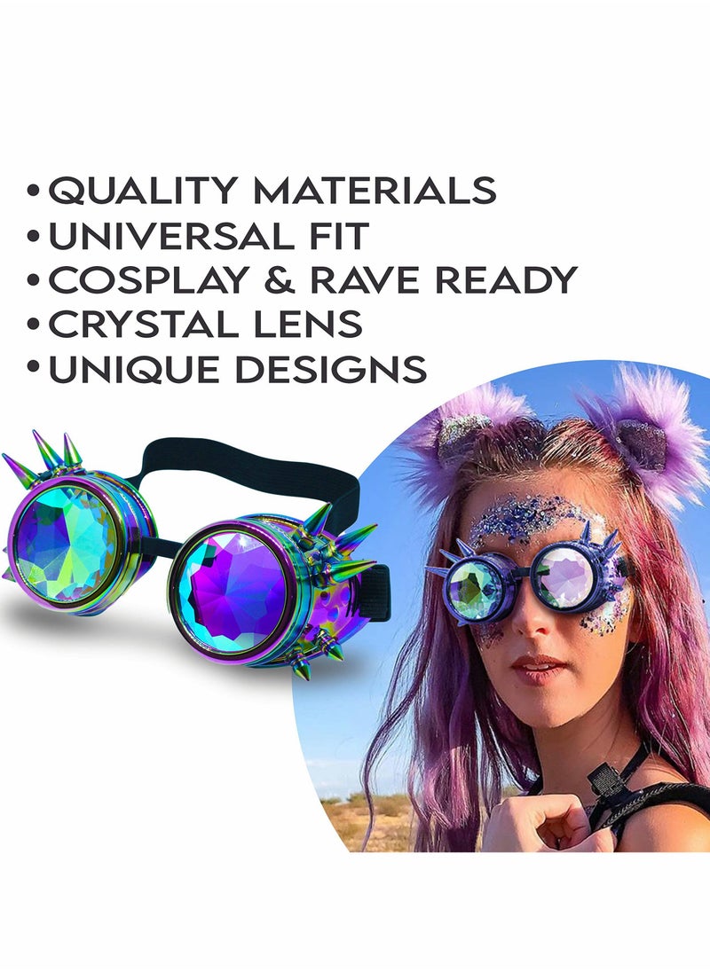 Kaleidoscope Glasses, Crystal Rainbow Kaleidoscope Rave Glasses, Steampunk Goggles Outfits Accessories for Raves