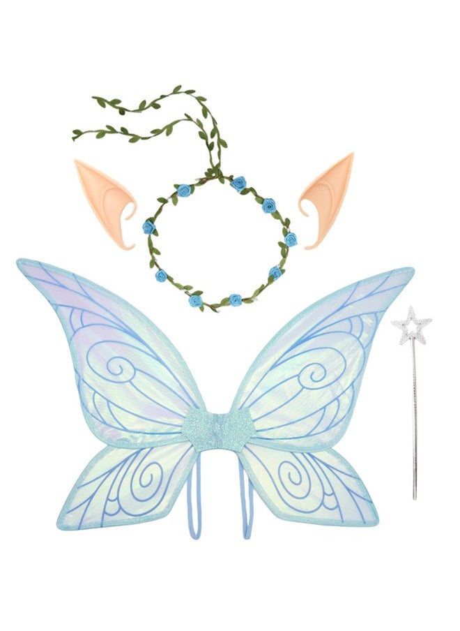 Fairy Wings for Girls, 3 Piece Children Dress-up Costume Butterfly Wings Kids Garland fairy wand Set, Suitable for Adult Halloween, Christmas, Birthday Party Costume Fairy Wings