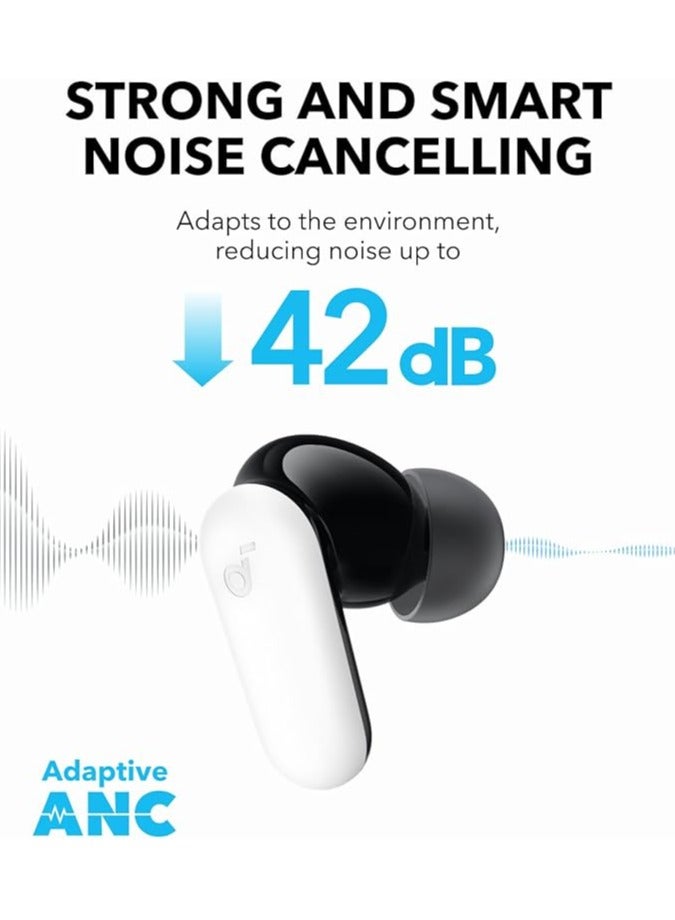 P30i by Anker Noise Cancelling Earbuds, Strong and Smart Noise Cancelling, Powerful Bass, 45H Playtime, 2-in-1 Case and Phone Stand, IP54, Wireless Earbuds, Bluetooth 5.4, App Control White