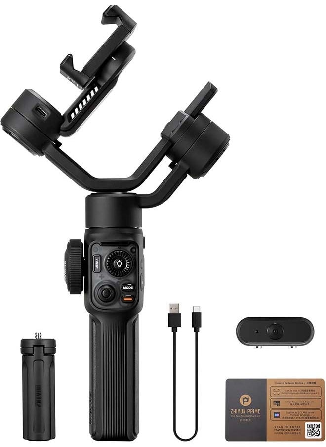 ZHIYUN Smooth 5S AI Combo 3-Axis Gimbal Stabilizer for iPhone 15 Pro Max & Android Smartphone Gimbal with AI Tracker, Built-in Fill Light, Tripod, Phone Stabilizer for Video Recording Vlog Filming