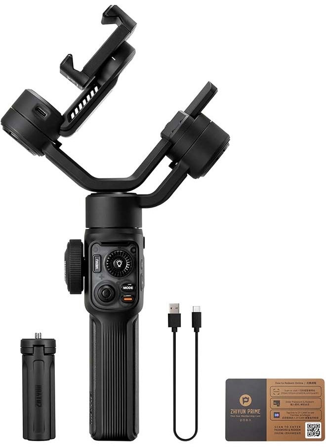 ZHIYUN Smooth 5S AI [Official] 3-Axis Gimbal Stabilizer for Smartphone, iPhone Gimbal with Built-in Fill Light, Tripod, Phone Stabilizer for Video Recording Supports Gesture Control, 360° Inception