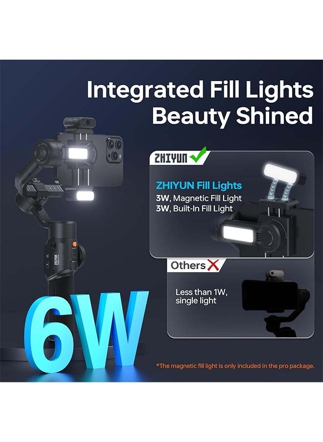 ZHIYUN Smooth 5S AI [Official] 3-Axis Gimbal Stabilizer for Smartphone, iPhone Gimbal with Built-in Fill Light, Tripod, Phone Stabilizer for Video Recording Supports Gesture Control, 360° Inception