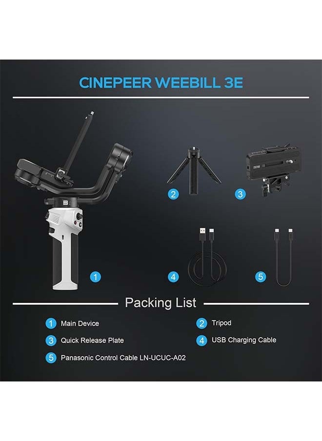 ZHIYUN CINEPEER Weebill 3E[Official], 3-Axis Lightweight Gimbal Stabilizer for DSLR & Mirrorless Camera Canon/Sony/Panasonic/Nikon, 3KG Payload, Native Vertical Shooting, Bluetooth Shutter Control