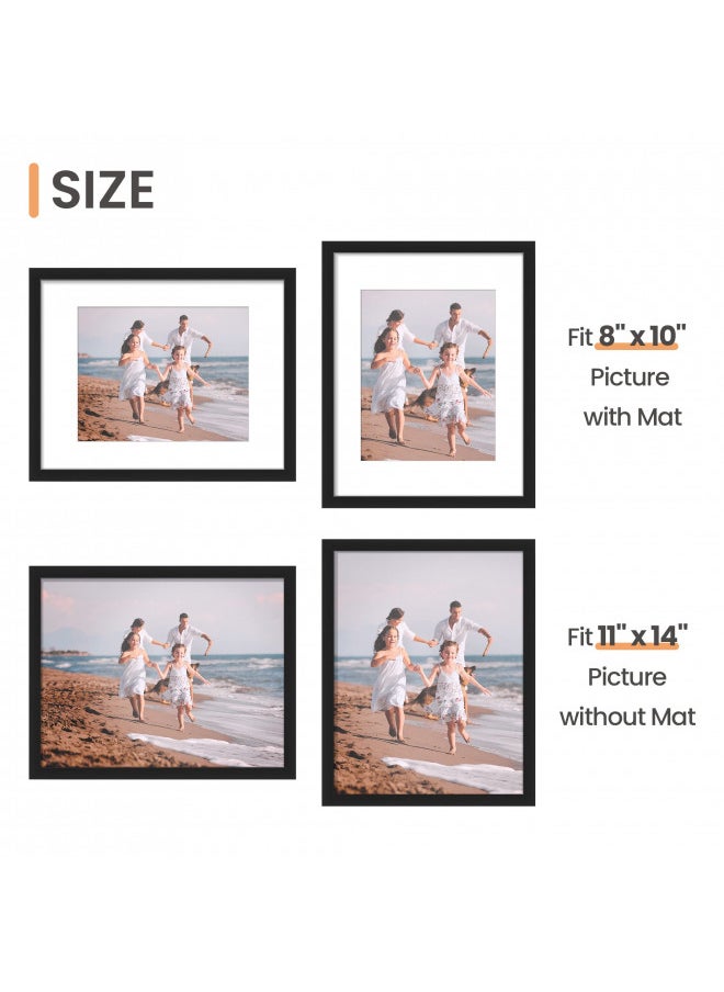 upsimples 11x14 Picture Frame Set of 5, Display Pictures 8x10 with Mat or 11x14 Without Mat, Wall Gallery Photo Frames, Black