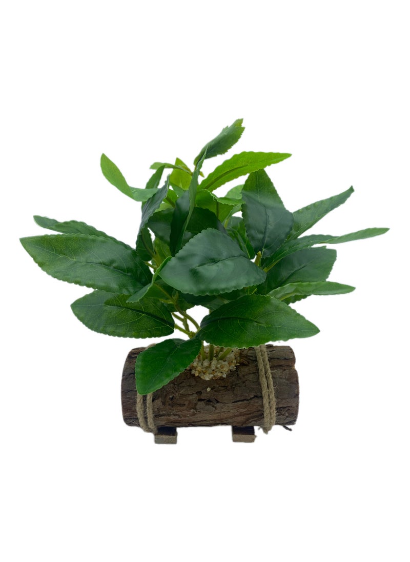 Artificial Plants (3 pieces) Green Basket Bonsai 24cm Suitable for Indoor Home Decoration Office Living Room Hotel Kitchen Outdoor Greening (With Wooden Flower Pots)